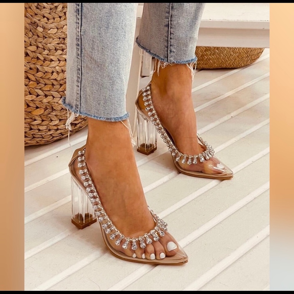 Clear diamond heels